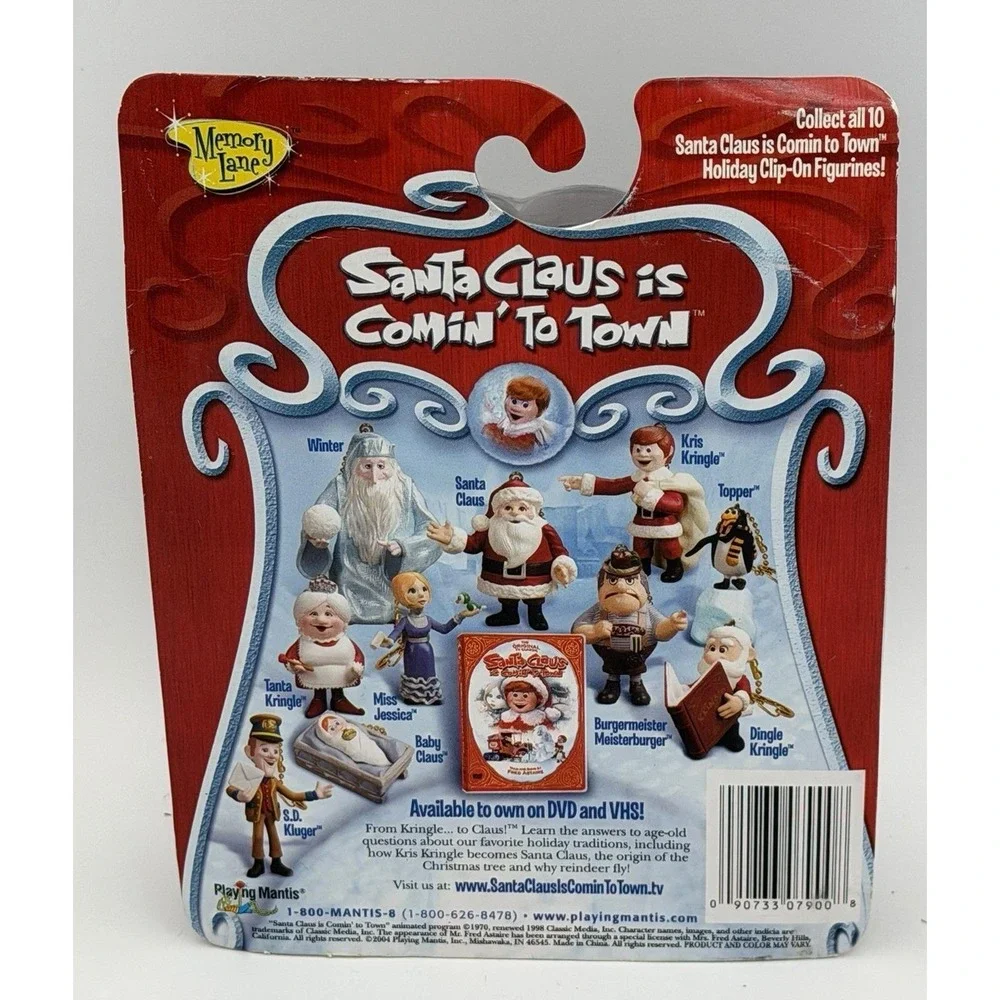 Memory Lane Santa Claus Is Comin to Town Clip on Santa Figure NIP Playing Mantis